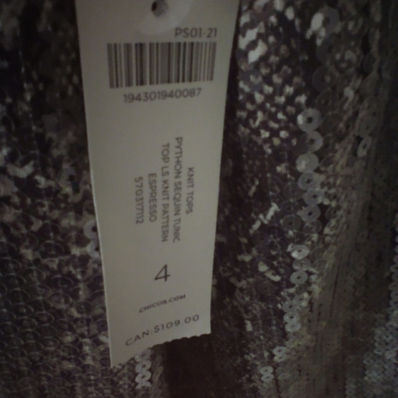 NWT Chico Women's Tunic Sz 4 Python Sequins Top Boat Neck Lined Holiday Evening - Picture 6 of 8